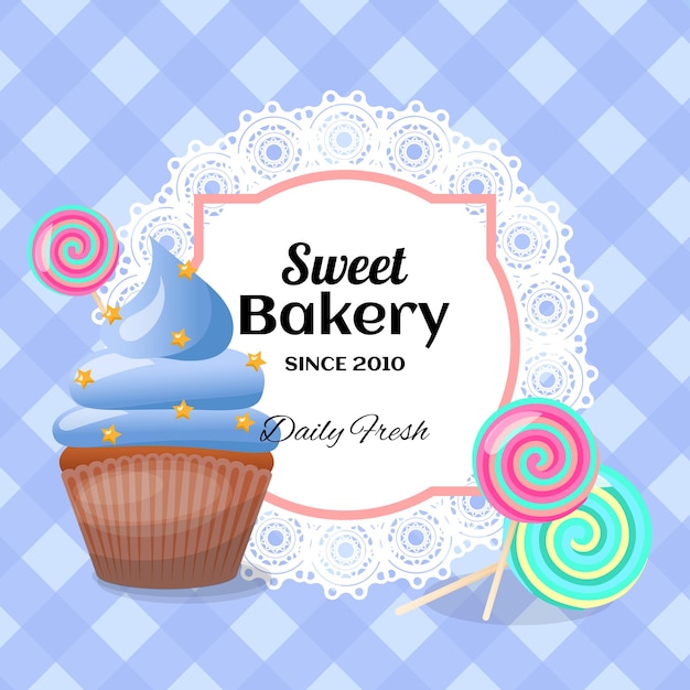 Vintage sweet bakery poster banner with lace label in vector illustration