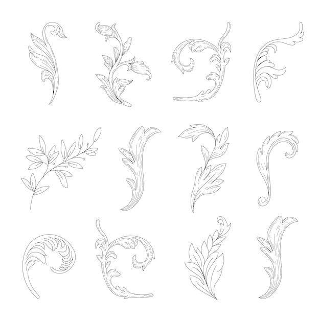 Vector vintage swirl ornament line style flourishes set