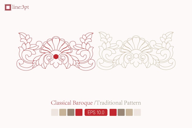 Vintage symmetrical baroque pattern Vector lineart Victorian Art Deco