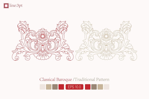 Vintage symmetrical baroque pattern Vector lineart Victorian Art Deco