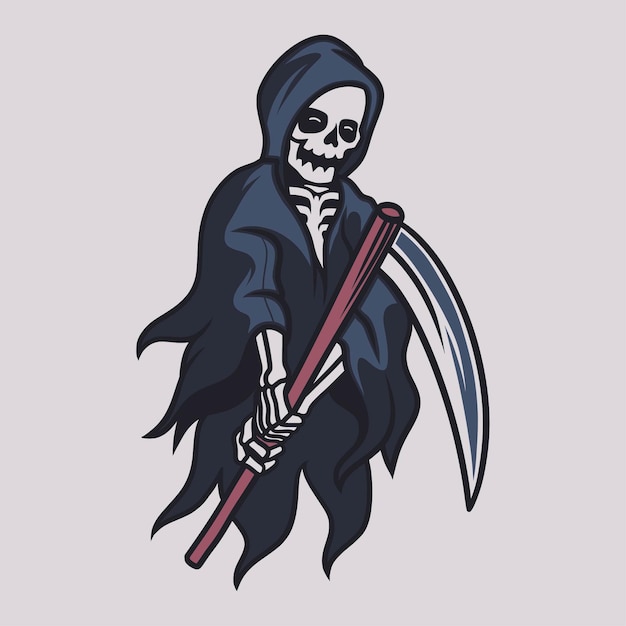 Vintage t shirt design grim reaper saw one side of the ax illustration