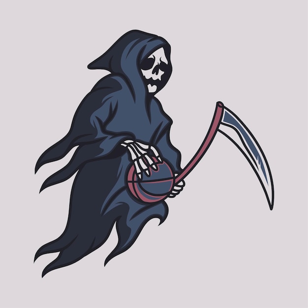 Vintage t shirt design grim reaper side view brings the basketball illustration