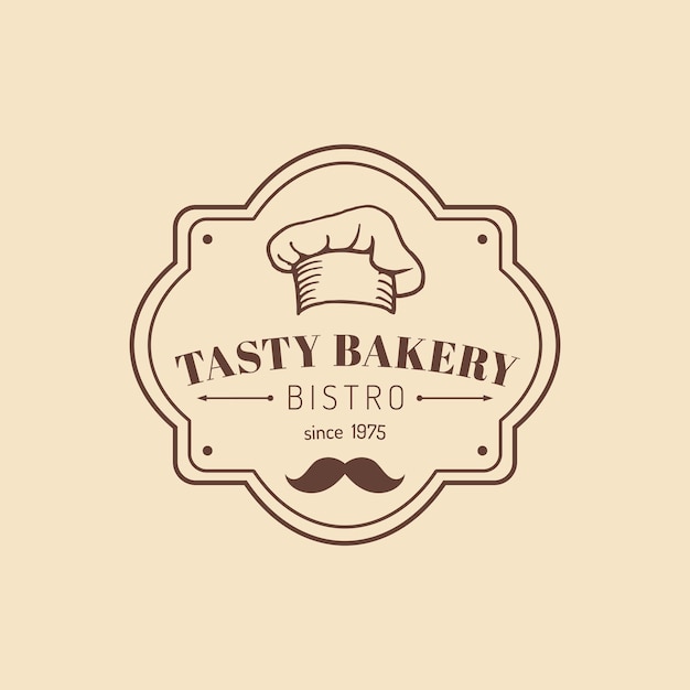 Vintage tasty bakery logo Hipster pastry icon Biscuit sign Desert typographic poster Vector cook cap label Retro sweet cookie emblem