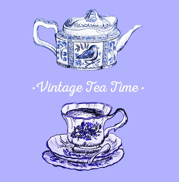 Vector vintage tea time illustration