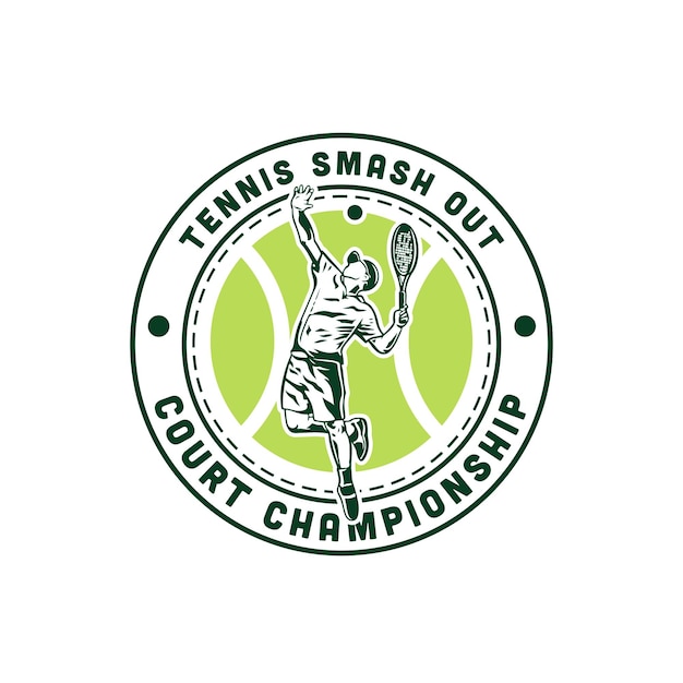 Vintage tennis player shoot ball emblem logo tennis smash championship logo design template