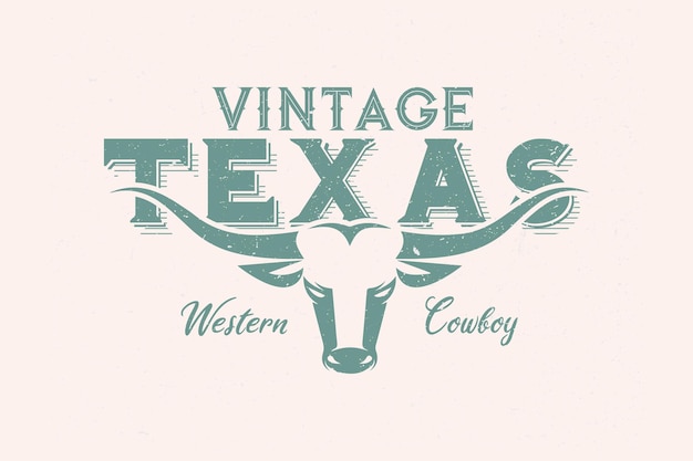 Vintage text effect Western logo with bull skull vector