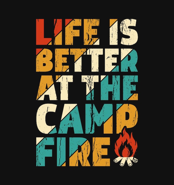 Vintage themed T-shirt or poster design with illustration of a Campfire