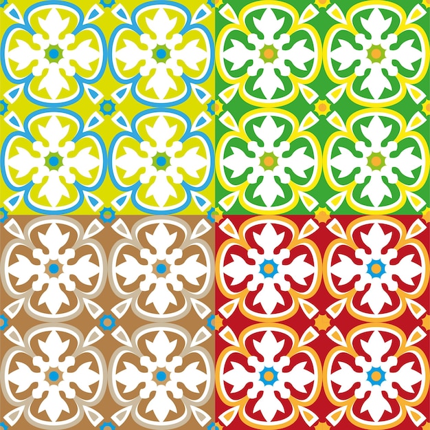 Vintage tiles vector background. Traditional geometric ornate ceramic tiles seamless pattern