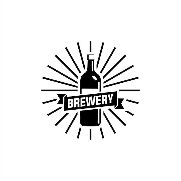 Vintage traditional brewing monochrome logo with beer bottles