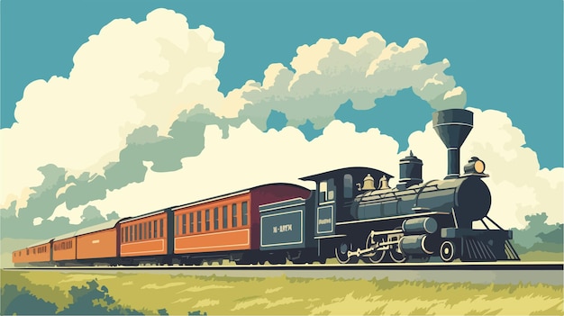 Vector vintage train chugging along tracks vector illustration