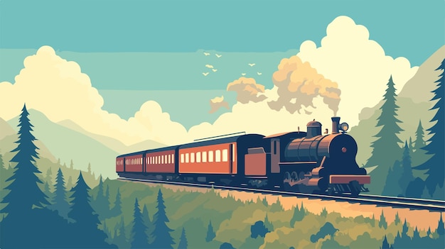 Vintage Train Chugging Through Scenic Countryside