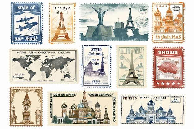 Vector vintage travel stamps from various countries