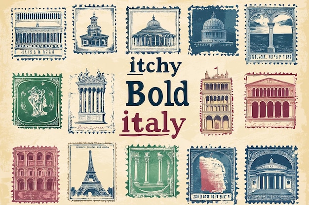 Vintage Travel Stamps With Italy Theme