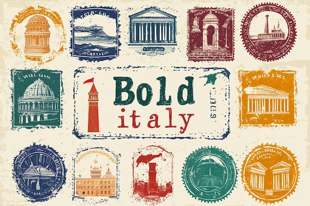 Vintage Travel Stamps With Italy Theme