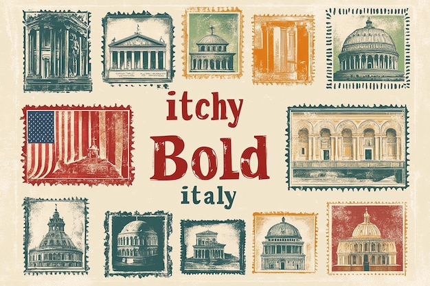 Vintage Travel Stamps With Italy Theme