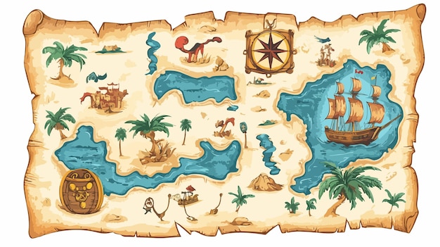 Vector vintage treasure map design for adventurous exploration