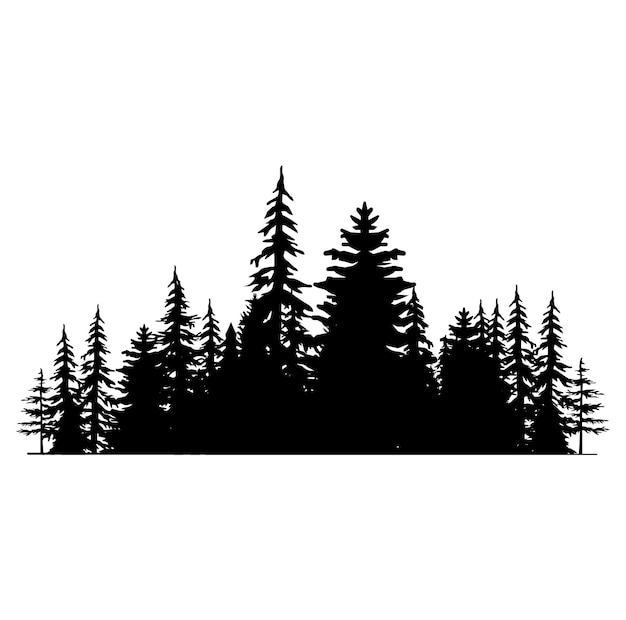 Vintage trees and forest silhouettes set