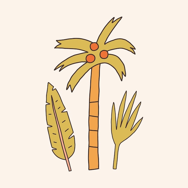 Vintage tropical palm and leaves