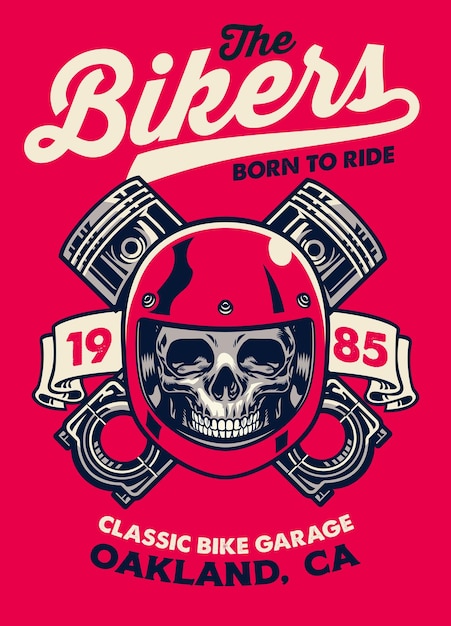 Vintage Tshirt design of Skull Biker Garage