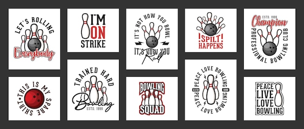 vintage typography bowling t-shirt design collection for print apparel