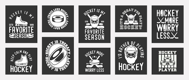 vintage typography hockey t-shirt design collection for print apparel