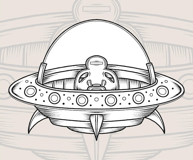 Vintage Ufo Plane Vector Illustration