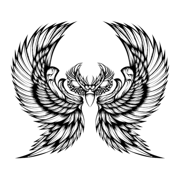 Vintage vector bird wings tattoo design