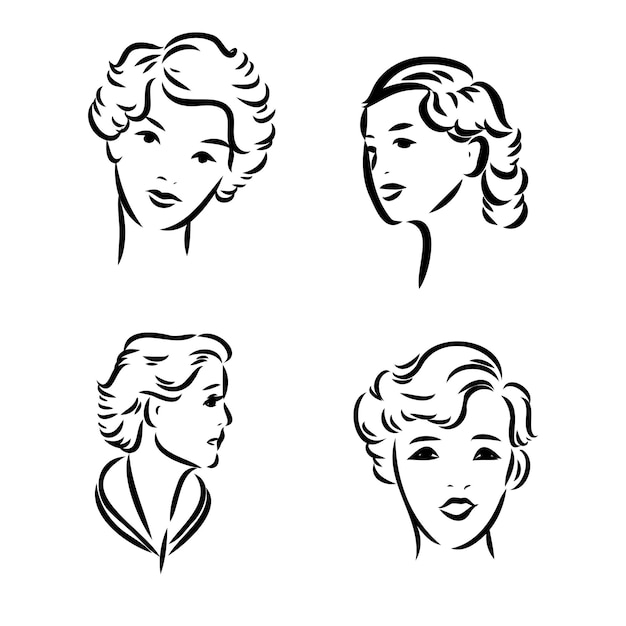 Vintage vector people set fashion style set group of retro woman and man style sketch style engravin