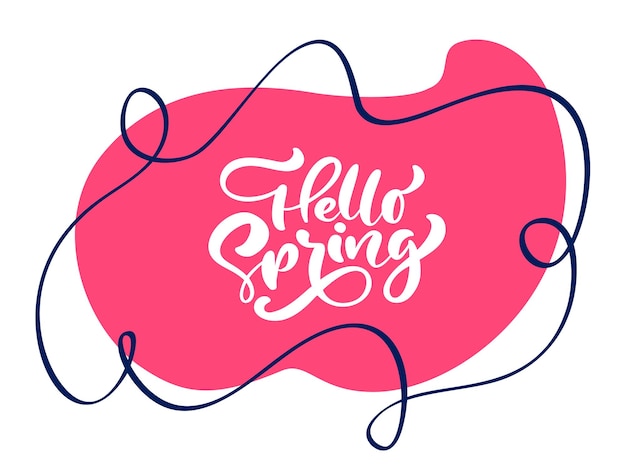 Vintage Vector red background calligraphic lettering text Hello Spring Isolated flat illustration