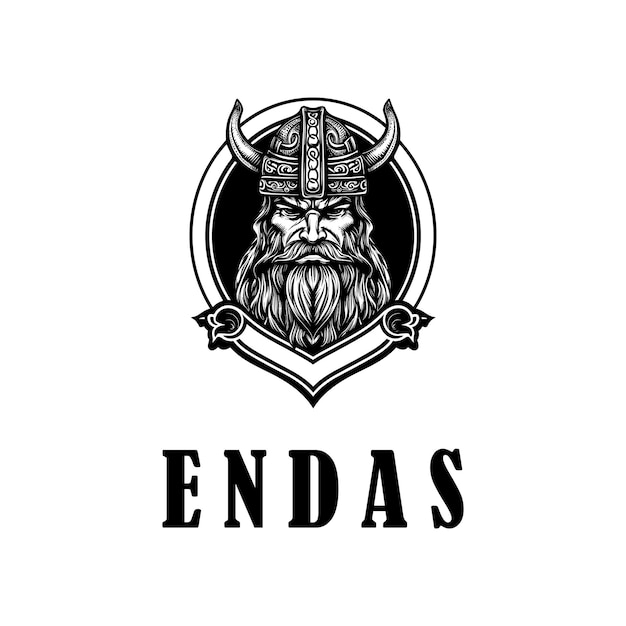 Vintage viking emblem monochrome logo vector design