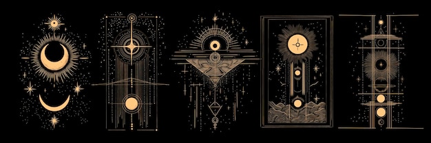 Vector vintage vintage style deck of tarot cards magical predictions of the future mysterious characters