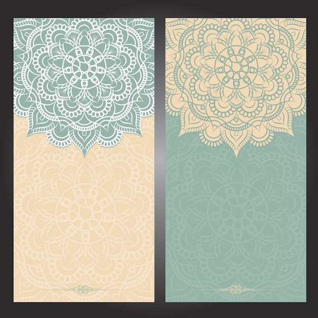  vintage Wedding background with Mandala pattern, Floral mandala