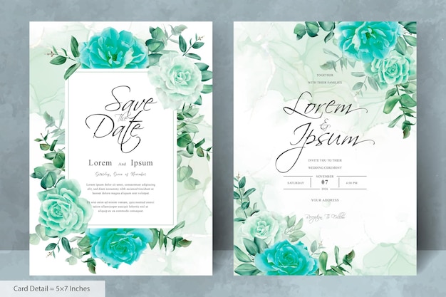 Vintage Wedding Invitation Card Template with Floral and Alcohol Ink Background