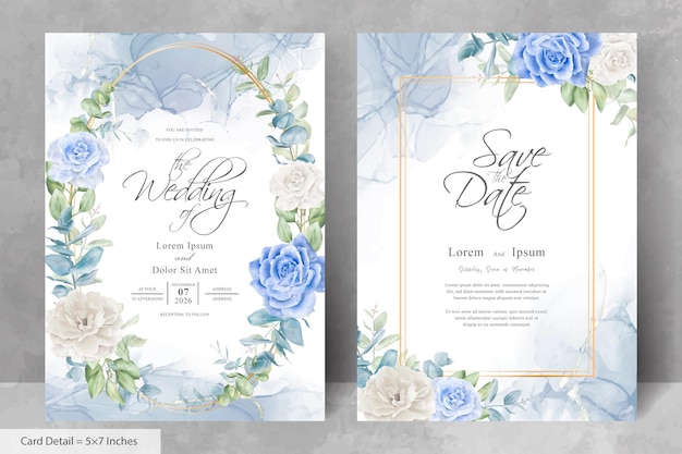 Vintage Wedding Invitation Card Template with Floral and Alcohol Ink Background