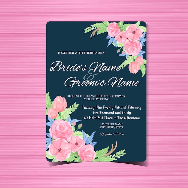 vintage wedding invitation card with gorgeous flowers