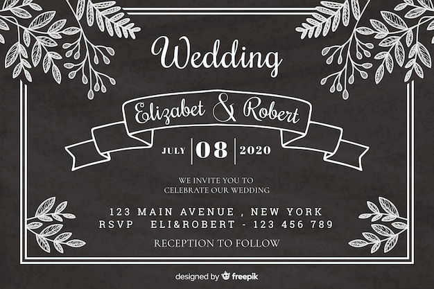 Vintage wedding invitation template on blackboard