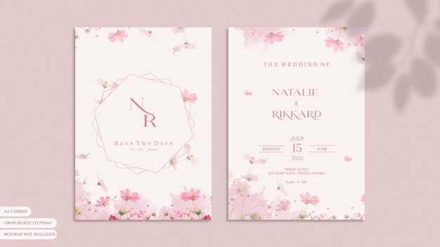 Vintage wedding invitation template with flowers