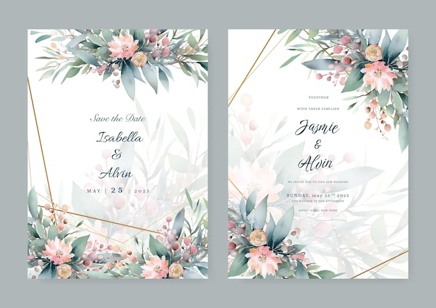 Vintage Wedding Invitation Template with Rose Flower