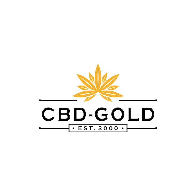 Vintage Weed CBD Gold Symbol Logo Design