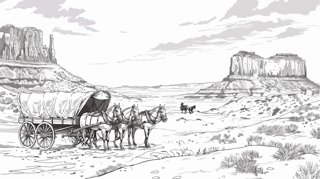 Vintage Western Stagecoach Single Line Drawing