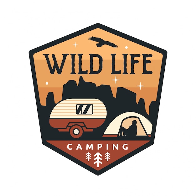 Vintage Wildlife Summer Camp Camping Activities Logo Badge Illustration