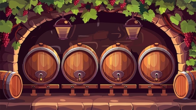 Vector vintage wine barrels design for winery beverage concept