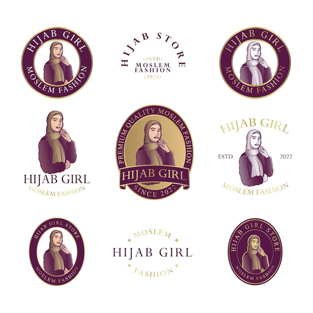 VINTAGE WOMAN HIJAB MOSLEM GIRL LOGO EDITABLE TEMPLATE