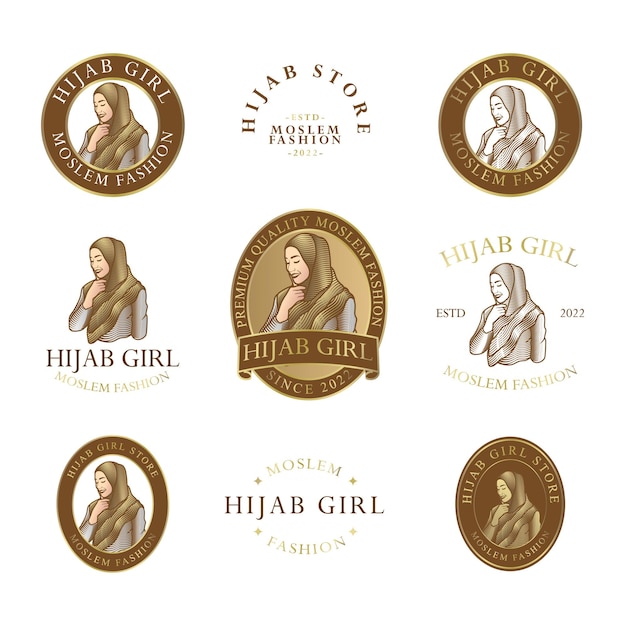 VINTAGE WOMAN HIJAB MOSLEM GIRL LOGO EDITABLE TEMPLATE