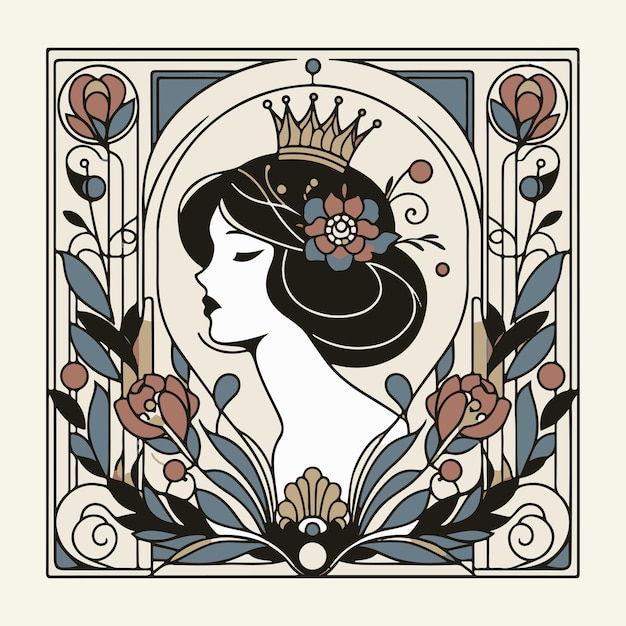 Vector vintage women wearing crowns in the frame