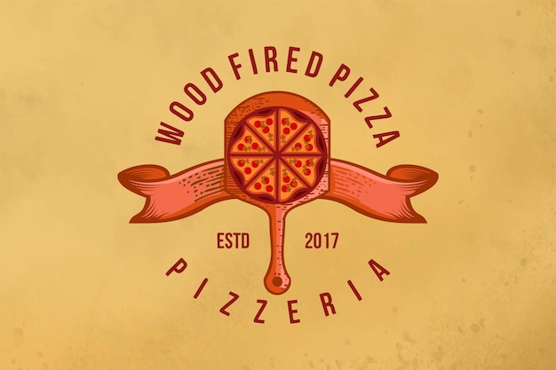 Vintage wood fired pizza logo Designs Inspiration Isolated on White Background