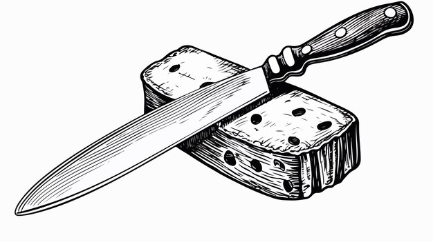 Vintage Woodcut Cheese Knife Illustration