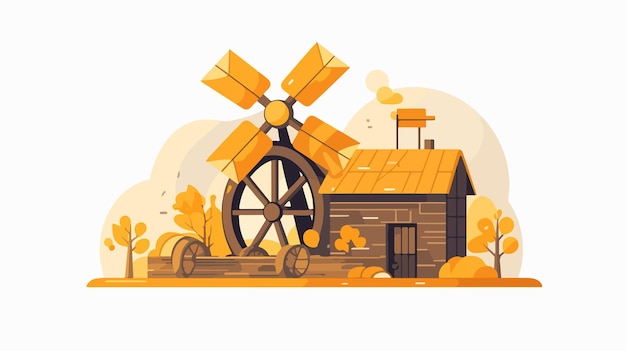 Vector vintage woodcut mill icon for farming and agriculture graphic design