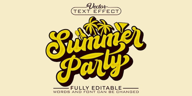 Vintage Yellow Summer Party Vector Editable Text Effect Template