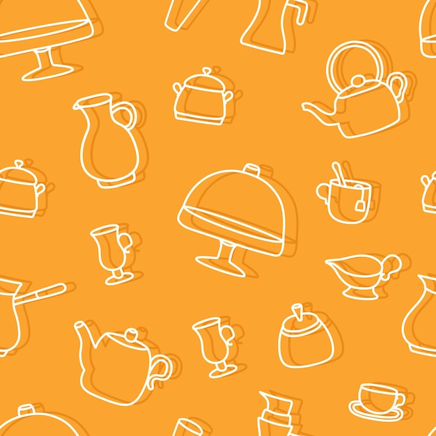 Vintage yellow wrapping paper, seamless kitchen pattern with cute cooking tools, utensils, cutlery